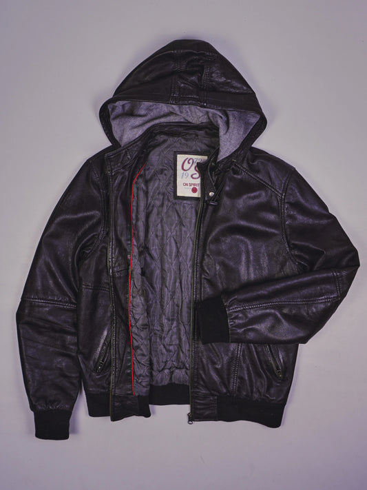 Vintage Kapuzen Lederjacke (M)