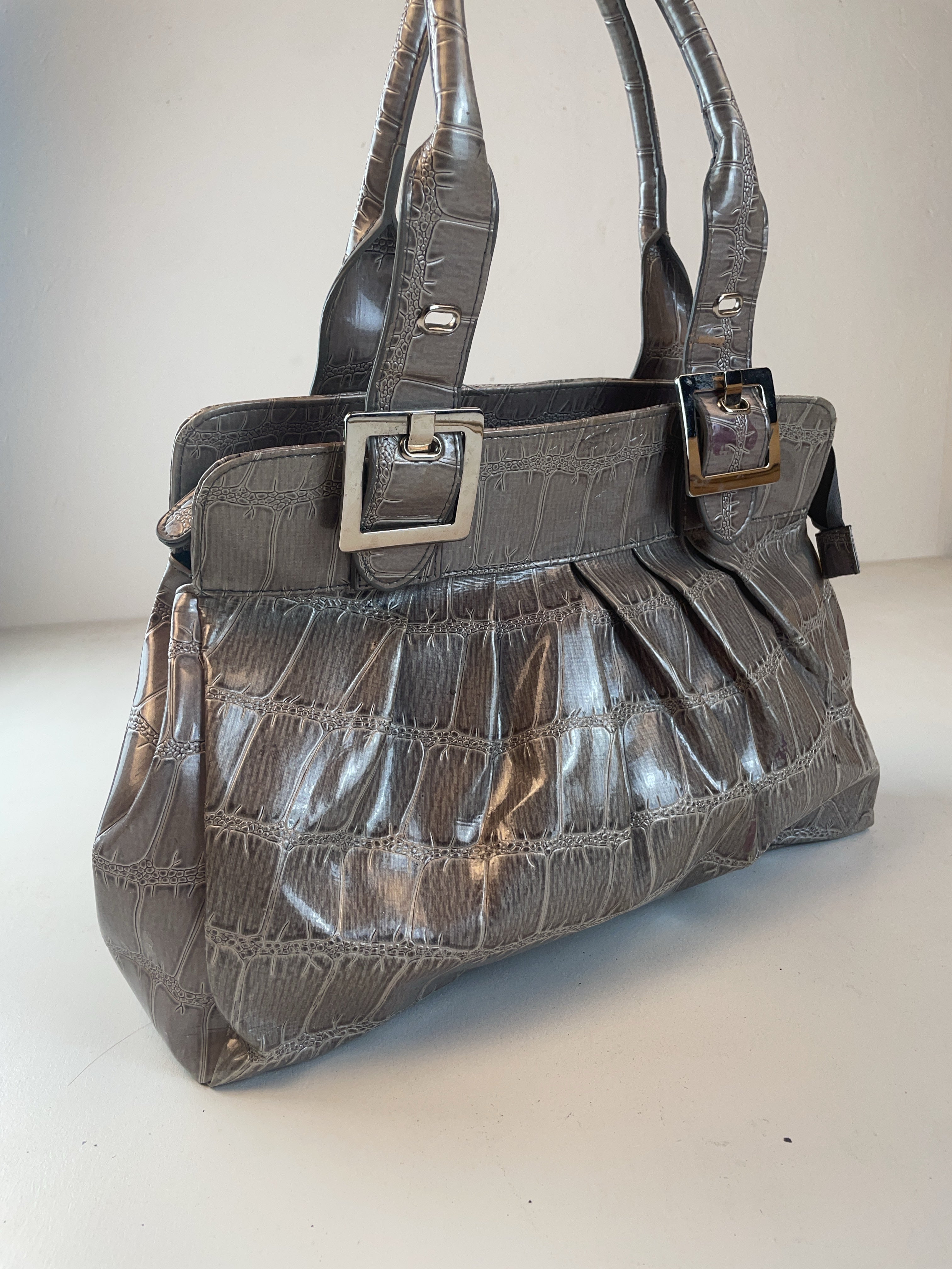 Krokooptik Schulter Tasche Grau Y2k