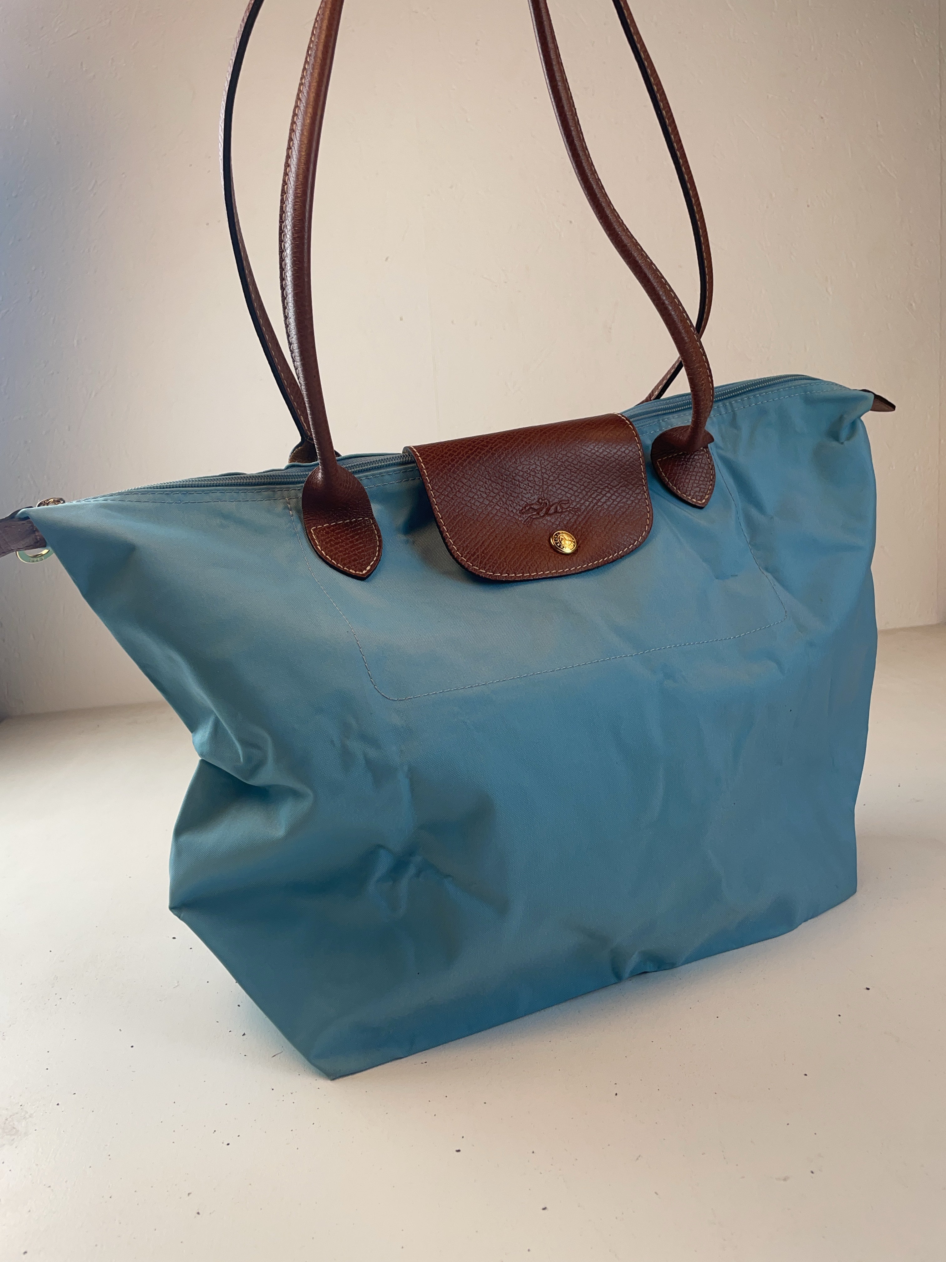 Lederpatch Shopper Tasche Blau Y2k