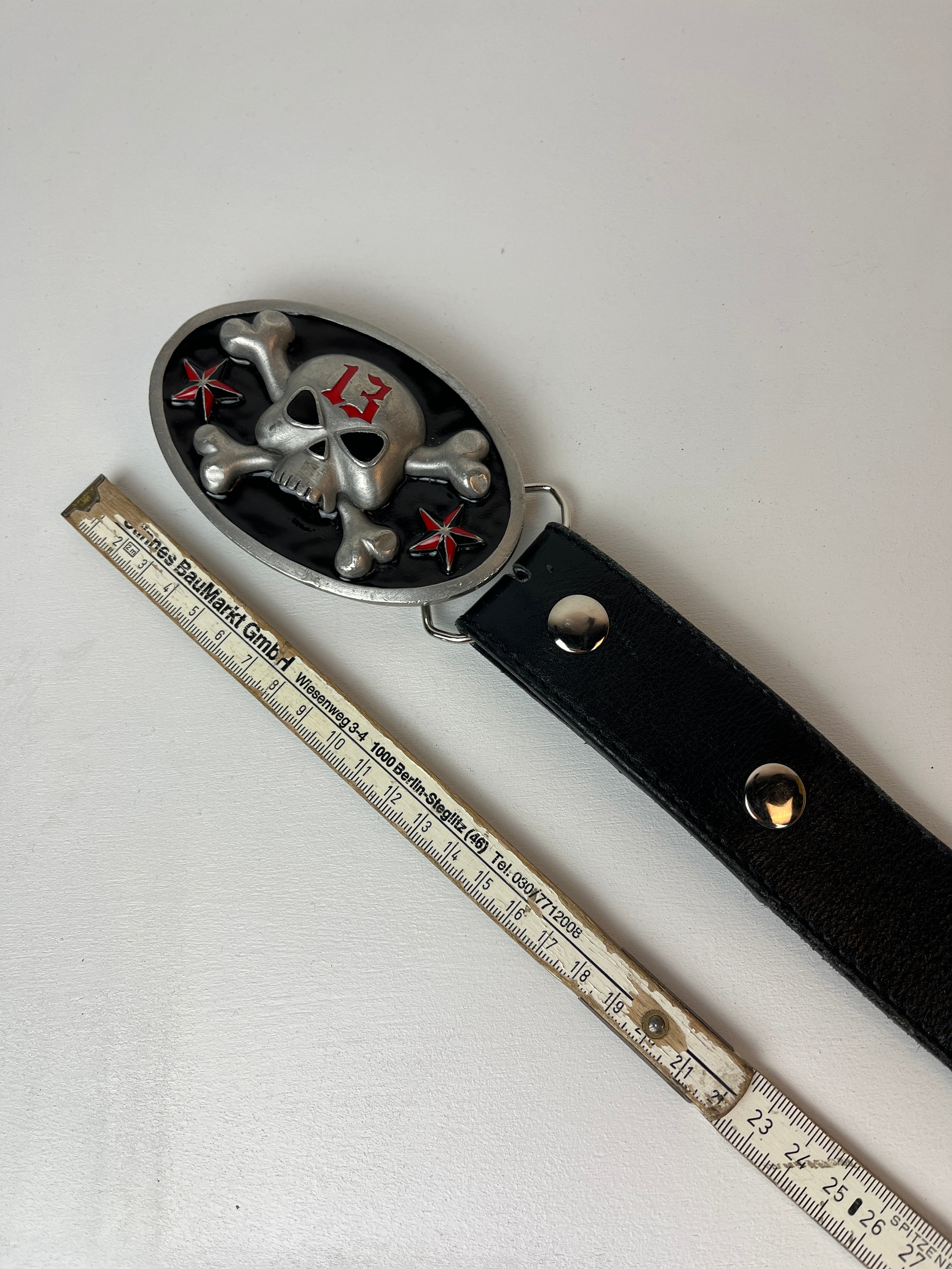 Vintage Totenkopf Leder Gürtel Schwarz