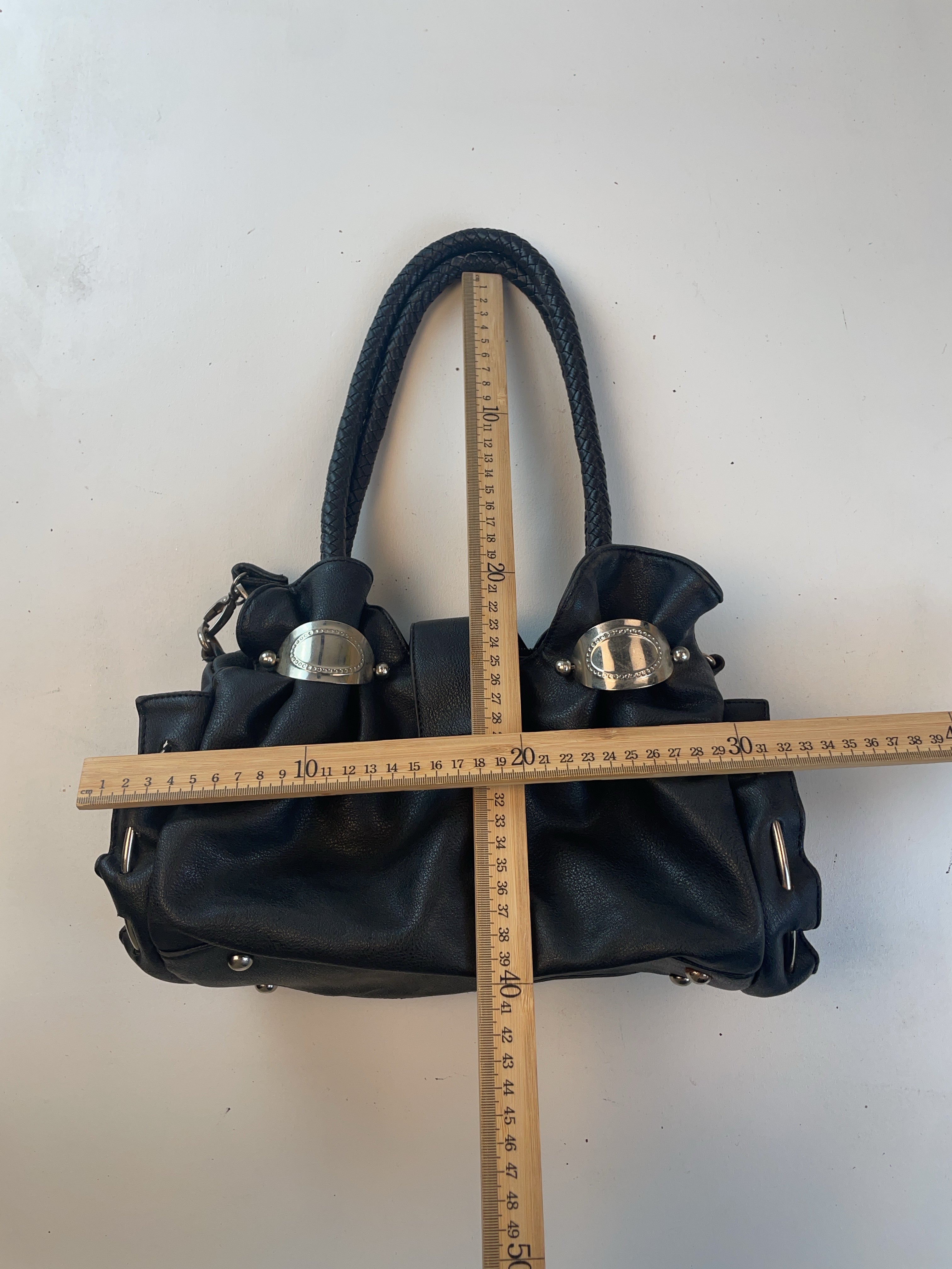 Glattleder Schulter Tasche Schwarz Y2k