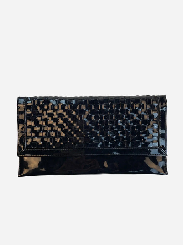 Lackoptik Clutch Tasche Schwarz Y2k