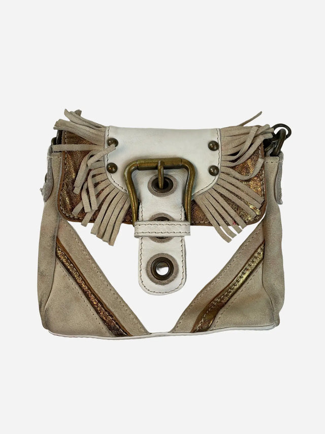 Leder Fransen Tasche Weiß Y2k