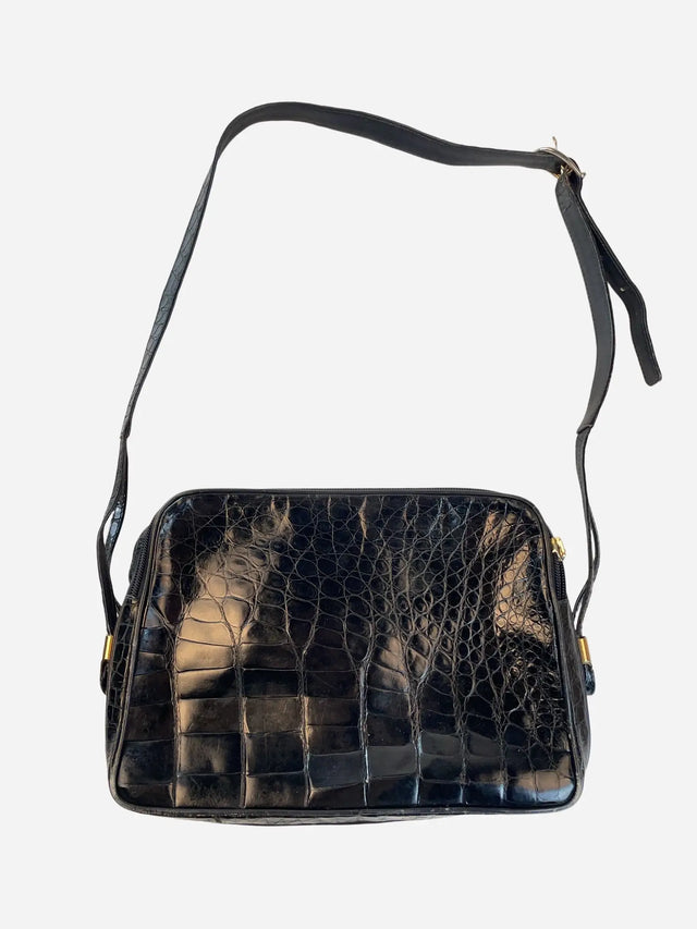 Kroko Schulter Tasche Schwarz Y2k