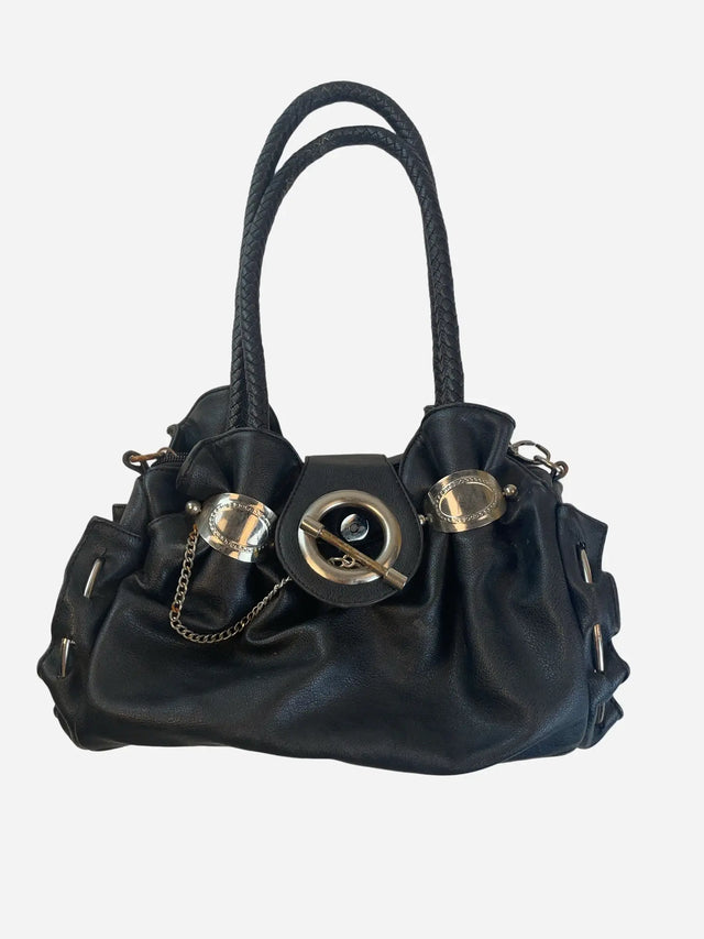 Glattleder Schulter Tasche Schwarz Y2k
