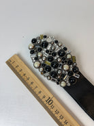 Vintage Leder Strass Gürtel Schwarz